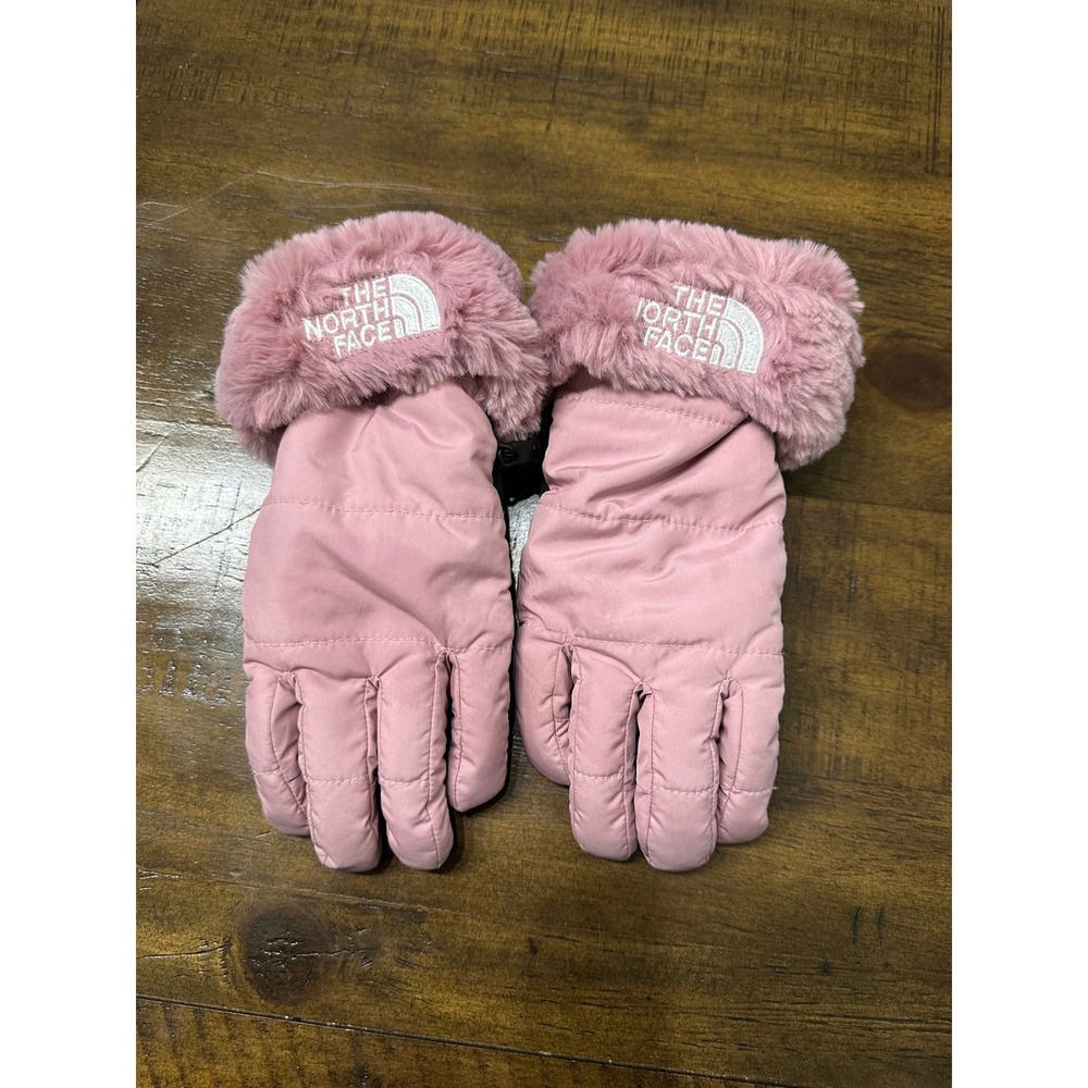 The North Face Kids Pink Faux Fur Trim Winter Gloves Size Large L/G 6